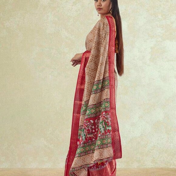 Brown and Red Dola Silk Saree - Buy Online | Muvvas Boutique - Picture 3 of 4